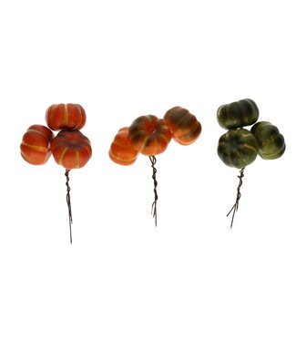 4A Citrouille orange verte avec pique | Diamètre 4 centimètres | Par 12 pièces