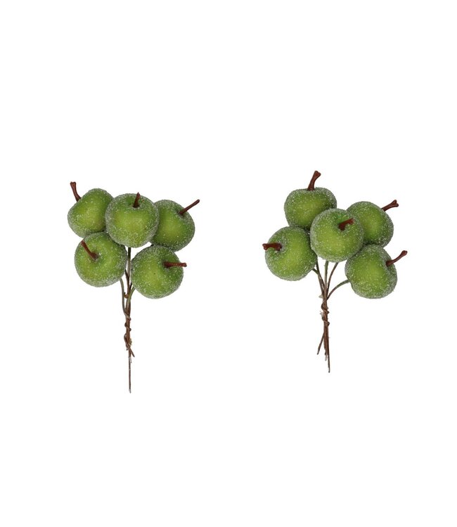 Pomme verte mate givrée avec pique | Diamètre 3 centimètres | Commande par 20 pièces
