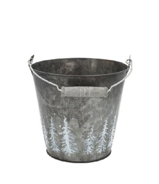 4A Seau de Noël en zinc gris Pot de fleurs Pot de plantes Pohon | Dimensions 20 x 19 centimètres | Par 6 pièces