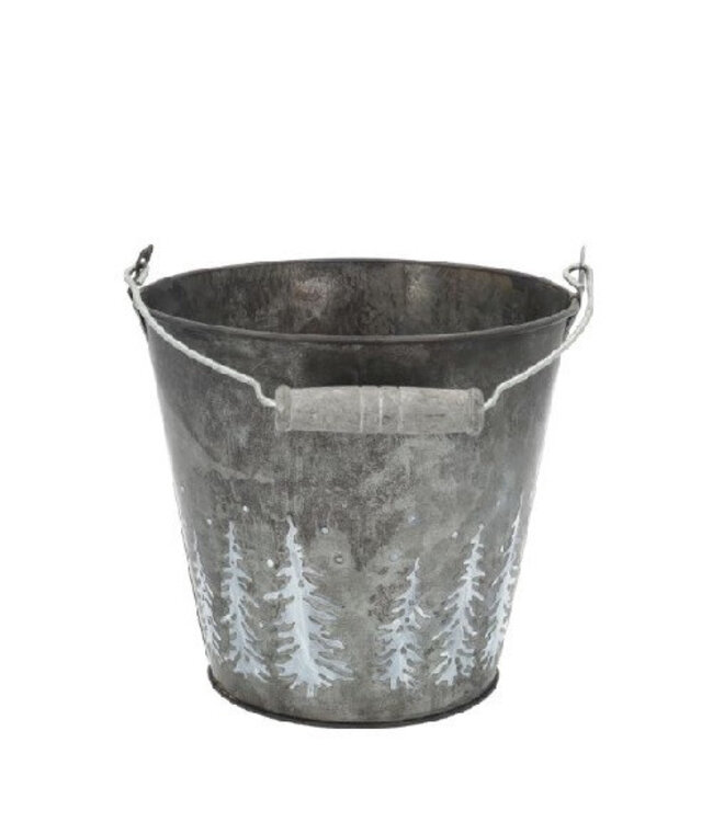 Grey Zinc Christmas Bucket Flower Pot Plant Pot Pohon | Size 20 x 19 centimetres | Available to order in sets of 6