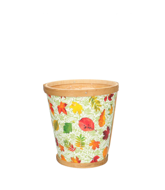 Pot en bois à feuilles de couleurs mélangées | Diamètre 13 centimètres | Hauteur 14 centimètres | Commande par 10 pièces