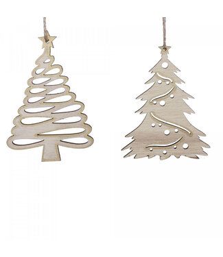 4A Ornement de sapin de Noël en bois doré | Longueur 10 centimètres | Par lot de 4 pièces