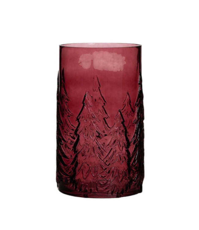 Red glass Christmas cylinder with tree | Diameter 16 centimetres | Height 26 centimetres | Available to order individually