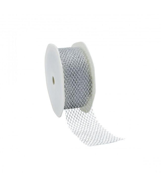 Silver Ribbon Shiny Mesh | Width 38 millimetres | Length 20 metres | Available per piece