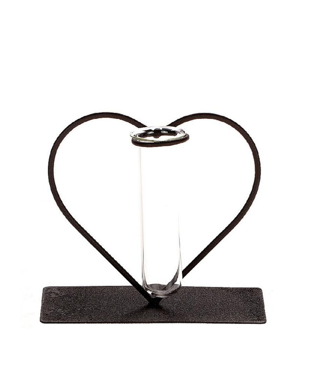Grey heart with glass tube | Dimensions 14 x 6 x 13 centimetres | Available to order in sets of 12