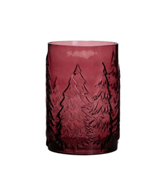4A Cylindre de Noël en verre rouge avec arbre | Diamètre 16 centimètres | Hauteur 22 centimètres | Par pièce