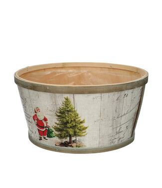 4A Pot de fleurs en bois de Noël Père Noël | Diamètre 22 centimètres | Hauteur 11 centimètres | Par 10 pièces