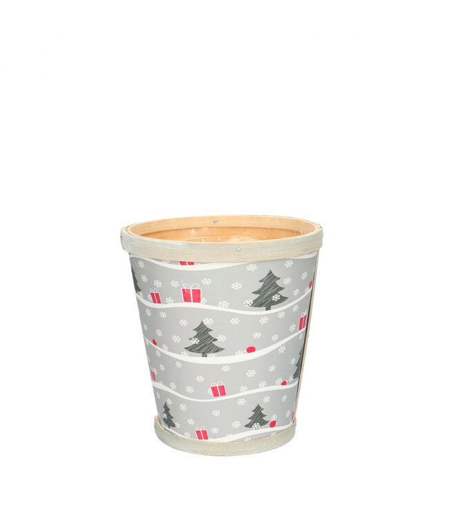 Grey wooden Christmas flower pot planter with the text "XMAS" | Dimensions 13 x 14 centimetres | Available to order in sets of 10