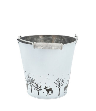 4A Seau de Noël en zinc naturel blanc Pot de fleurs Pot de plantes Hiver | Dimensions 20 x 19 centimètres | Par 10 pièces