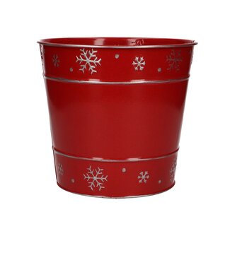 4A Pot de fleurs flocon de neige en zinc rouge pour Noël | Dimensions 18 x 16 centimètres | Par 6 pièces