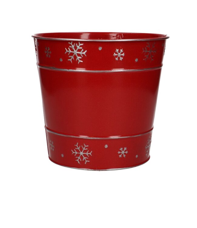 Pot de fleurs flocon de neige en zinc rouge pour Noël | Dimensions 18 x 16 centimètres | Commande par lot de 6 pièces