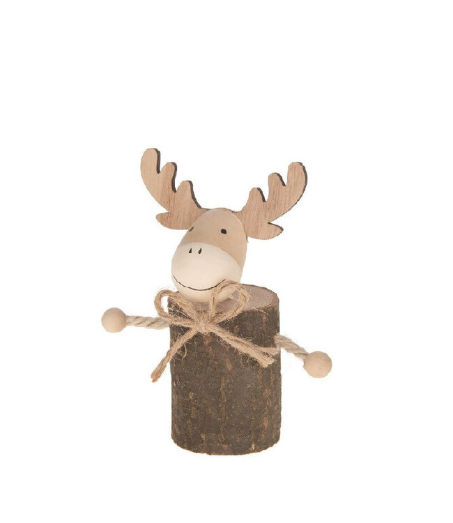 Renne de Noël en bois naturel brun | Diamètre 5 centimètres | Hauteur 12,5 centimètres | Commande par lot de 12 pièces
