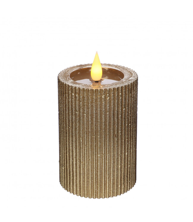 Bougie LED cannelée dorée | Diamètre 7 centimètres | Hauteur 10 centimètres | Piles AAA non incluses | Commande par lot de 6 pièces