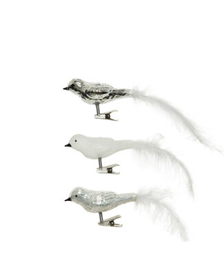 4A Glass Christmas bird decoration with clip | Length 8 centimetres | Set of 3