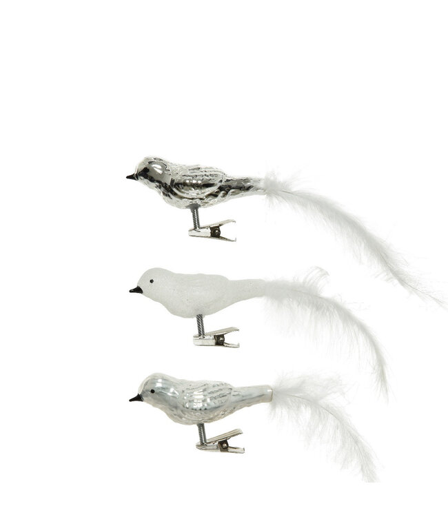 Glass Christmas bird decoration with clip | Length 8 centimetres | Available to order in sets of 3