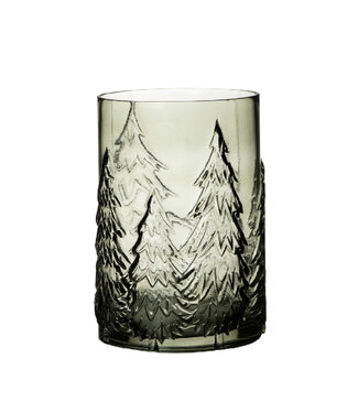 4A Cylindre de Noël en verre vert avec arbre | Diamètre 16 centimètres | Hauteur 22 centimètres | Par pièce