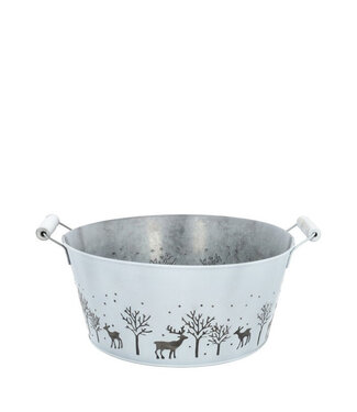 4A Pot de fleurs en zinc naturel blanc de Noël Planteur Hiver | Dimensions 25 x 11 centimètres | Par 9 pièces