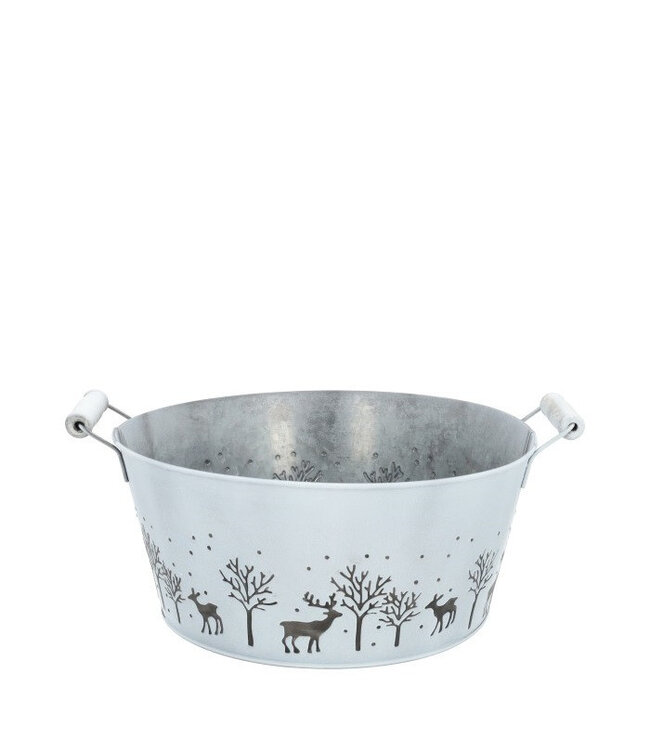 Pot de fleurs de Noël en zinc naturel blanc Planteur Hiver | Dimensions 25 x 11 centimètres | Commandable par 9 pièces