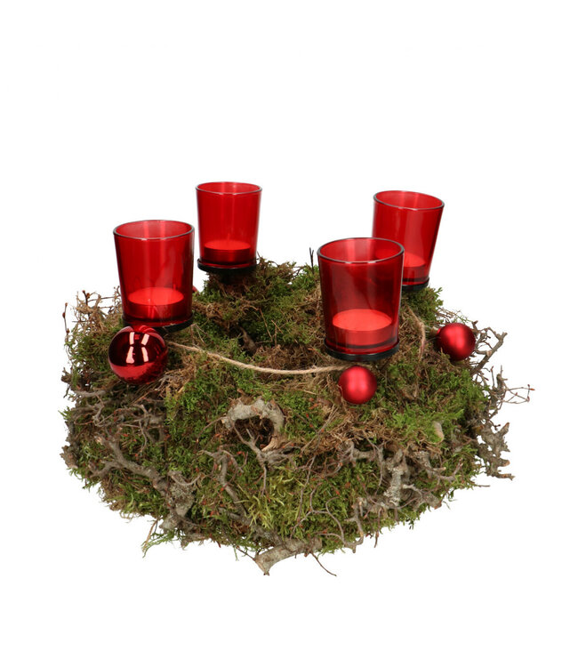 Couronne de l'Avent de Noël rouge | Diamètre 30 centimètres | À commander par lot de 2 pièces