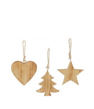 4A Suspension de Noël en bois naturel mélangé | Diamètre 10 centimètres | Par 24 pièces