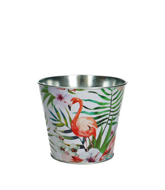 4A Seau en zinc vert rose Pot de fleurs Pot de plantes Flamant rose | Dimensions 12,5 x 11 centimètres | Par 10 pièces