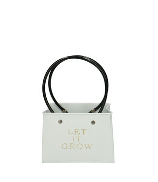 4A Witte naturelle zinken Bloempot Plantenbak tasvorm "Let it Grow" | Afmeting 14 x 7.5 x 11.5 centimeter | Per 6 stuks