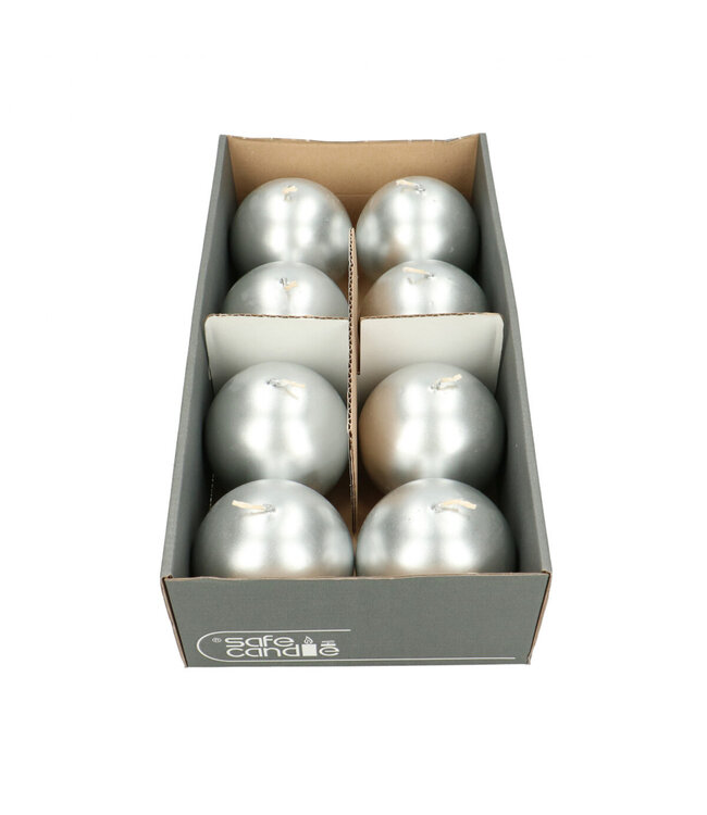Silver-coloured ball candle | Diameter 8 centimetres | Available to order in sets of 8