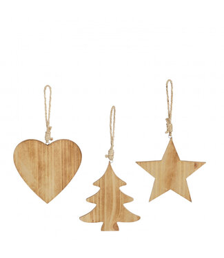 4A Ornement de Noël en bois naturel mélangé | Diamètre 15 centimètres | Par 12 pièces