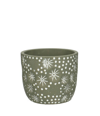 4A Grey ceramic Christmas pot with flakes and stars | Size 14 x 13 centimetres | Per 8 pieces