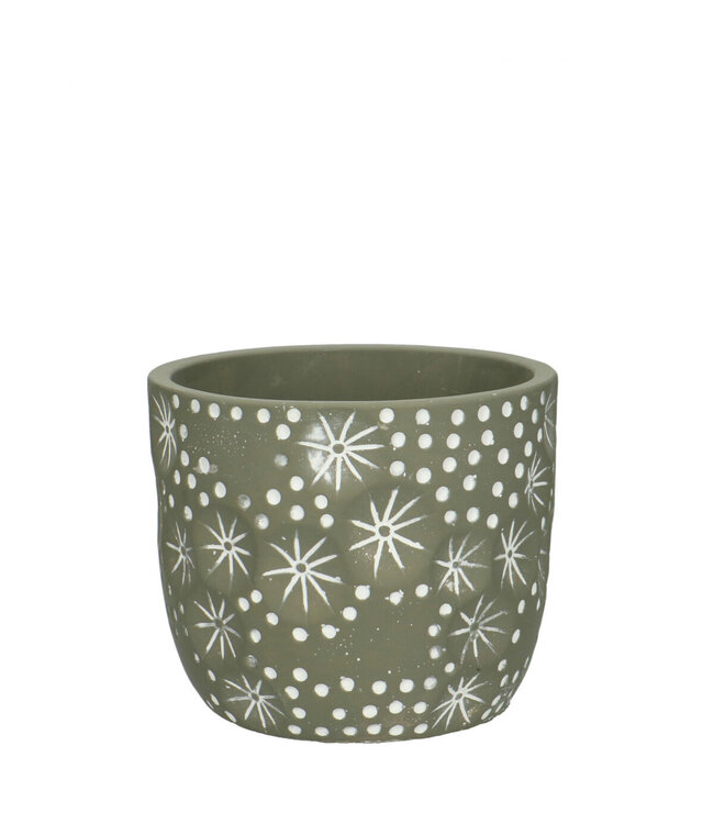 Grey ceramic Christmas pot with flakes and stars | Size 14 x 13 centimetres | Available to order in sets of 8