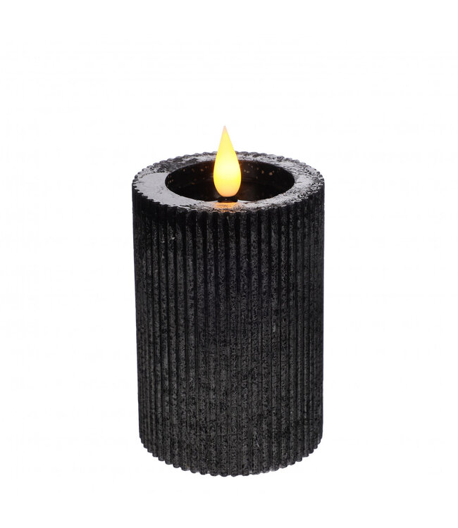 Bougie LED noire à rainures | Diamètre 7 centimètres | Hauteur 10 centimètres | Piles AAA non incluses | Commande par lot de 6 pièces