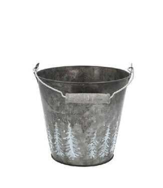4A Seau de Noël en zinc gris Pot de fleurs Pot de plantes Pohon | Dimensions 16 x 15 centimètres | Par 8 pièces