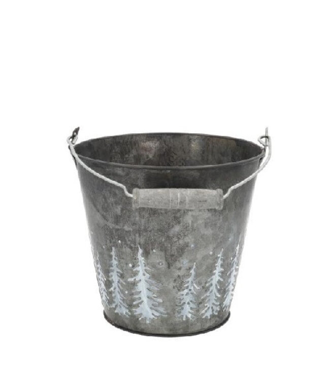 Seau de Noël en zinc gris Pot de fleurs Pot de plantes Pohon | Dimensions 16 x 15 centimètres | Commande par 8 pièces