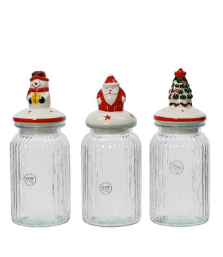 4A Pot de Noël en verre avec couvercle | Diamètre 10,5 centimètres | Hauteur 28 centimètres | Par 12 pièces