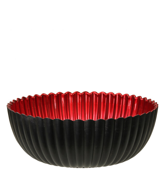 Bol en mélamine rouge et noire avec nervures | Diamètre 20 centimètres | Hauteur 7,5 centimètres | Commande par 6 pièces