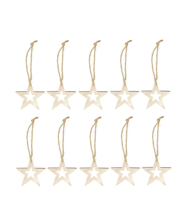 Étoile de Noël en bois naturel à suspendre | Diamètre 7 centimètres | Commande par lot de 10 pièces
