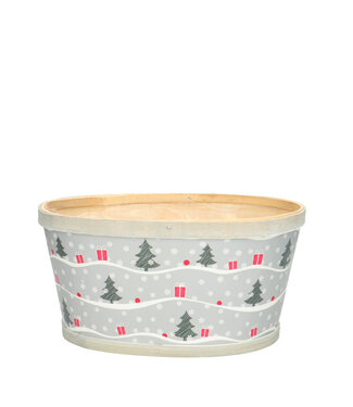 4A Pot de fleurs en bois gris de Noël avec texte “XMAS” | Dimensions 22 x 18 x 11 centimètres | Par 10 pièces