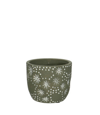 4A Pot de Noël en céramique grise avec flocons et étoiles | Dimensions 11 x 10,5 centimètres | Par 12 pièces