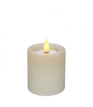 4A Bougie LED à côtes couleur crème | Diamètre 7 centimètres | Hauteur 7,5 centimètres | Piles AAA non incluses | Par lot de 6 pièces