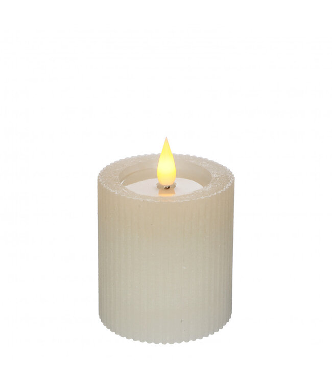 Bougie LED à côtes couleur crème | Diamètre 7 centimètres | Hauteur 7,5 centimètres | Piles AAA non incluses | Commande par lot de 6 pièces