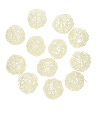 4A Balle de décoration en rotin crème blanc naturel | Diamètre 6 centimètres | Par 12 pièces