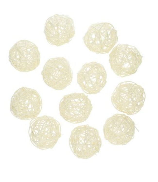 Boule de décoration en rotin crème blanche naturelle | Diamètre 6 centimètres | Commande par lot de 12 pièces