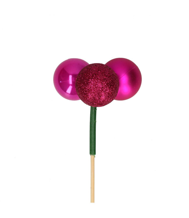 Ensemble de piques à boules de Noël cerise | Longueur 50 centimètres | Diamètre 4 centimètres | Commande par 10 pièces