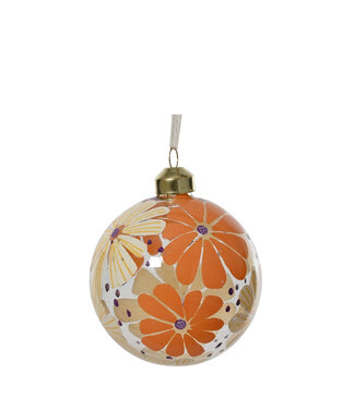 4A Boule de Noël orange avec fleur | Diamètre 80 millimètres | Par 12 pièces