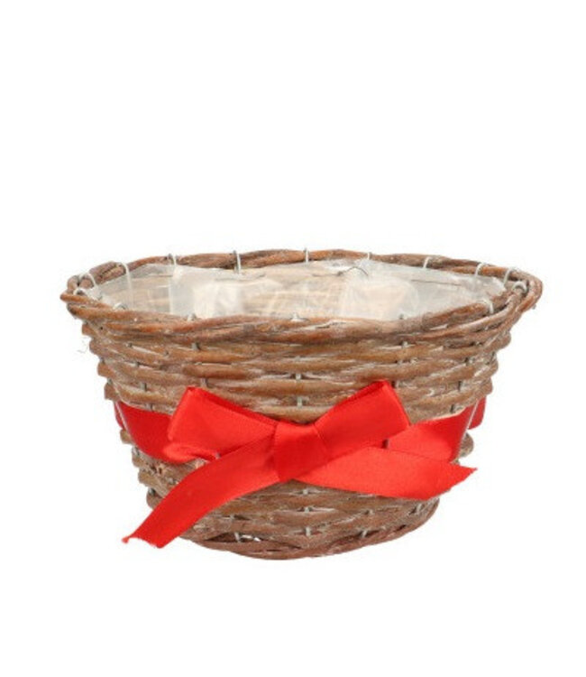 Panier de Noël rouge avec nœud Cache-pot jardinière | Dimensions 22 x 11 centimètres | Commande par 10 pièces