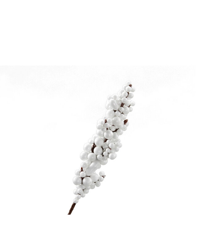 Branche de Noël blanche naturelle avec baies | Longueur 17 centimètres | À commander par 12 pièces