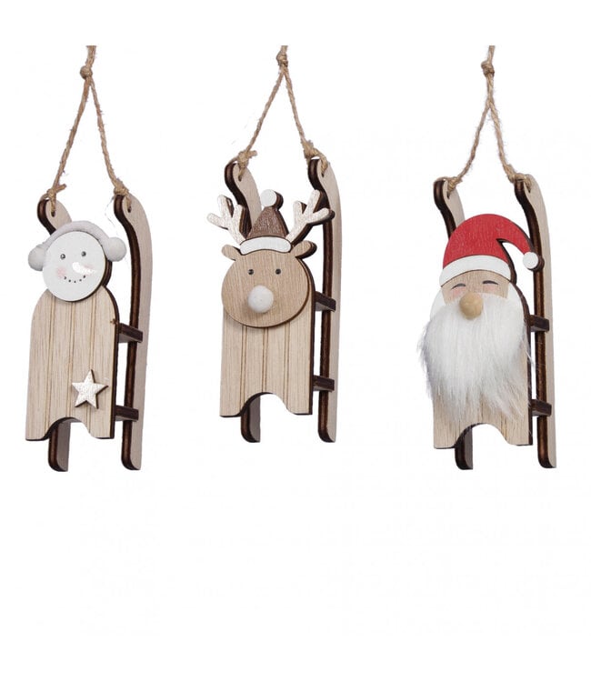 Mixed colours Christmas sleigh ornament | Size 4 x 11 centimetres | Available to order in sets of 3
