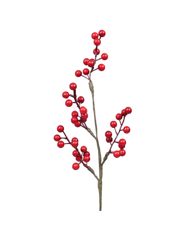 Branche de Noël rouge avec baies | Longueur 46 centimètres | À commander par lot de 3 pièces