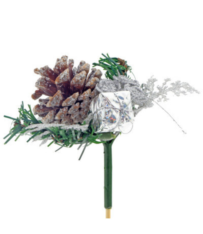 Piquet de rose de Noël argenté | Longueur 50 centimètres | Diamètre 8 centimètres | À commander par lot de 10 pièces