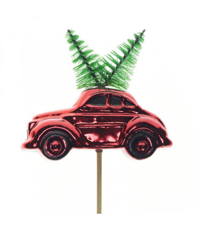 Décoration voiture rouge avec arbre | Longueur 50 centimètres | Diamètre 10 centimètres | À commander par 25 pièces